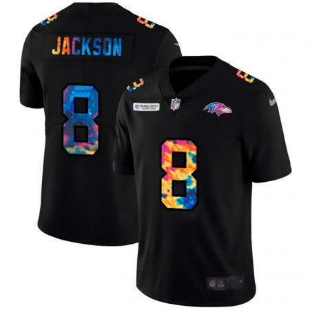 Maillot Homme Baltimore Ravens Lamar Jackson 8 Nike 2020 Multicolor Noir